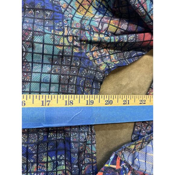 Visconti Black Shirt Mens‎ Small Blue Paisley Windowpane Long Sleeve Button Up - Picture 5 of 6